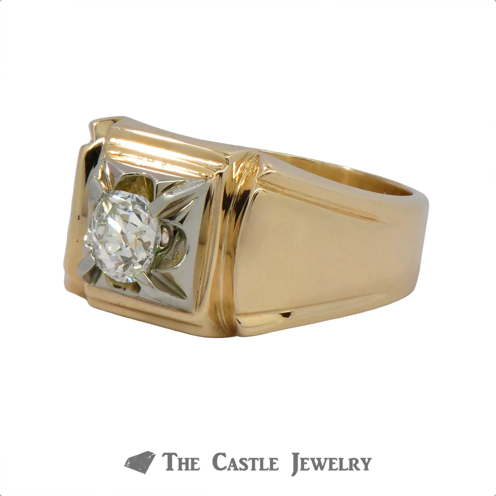 .50 Carat Old Mine Cut Gent's Diamond Ring In 14k Yellow Gold