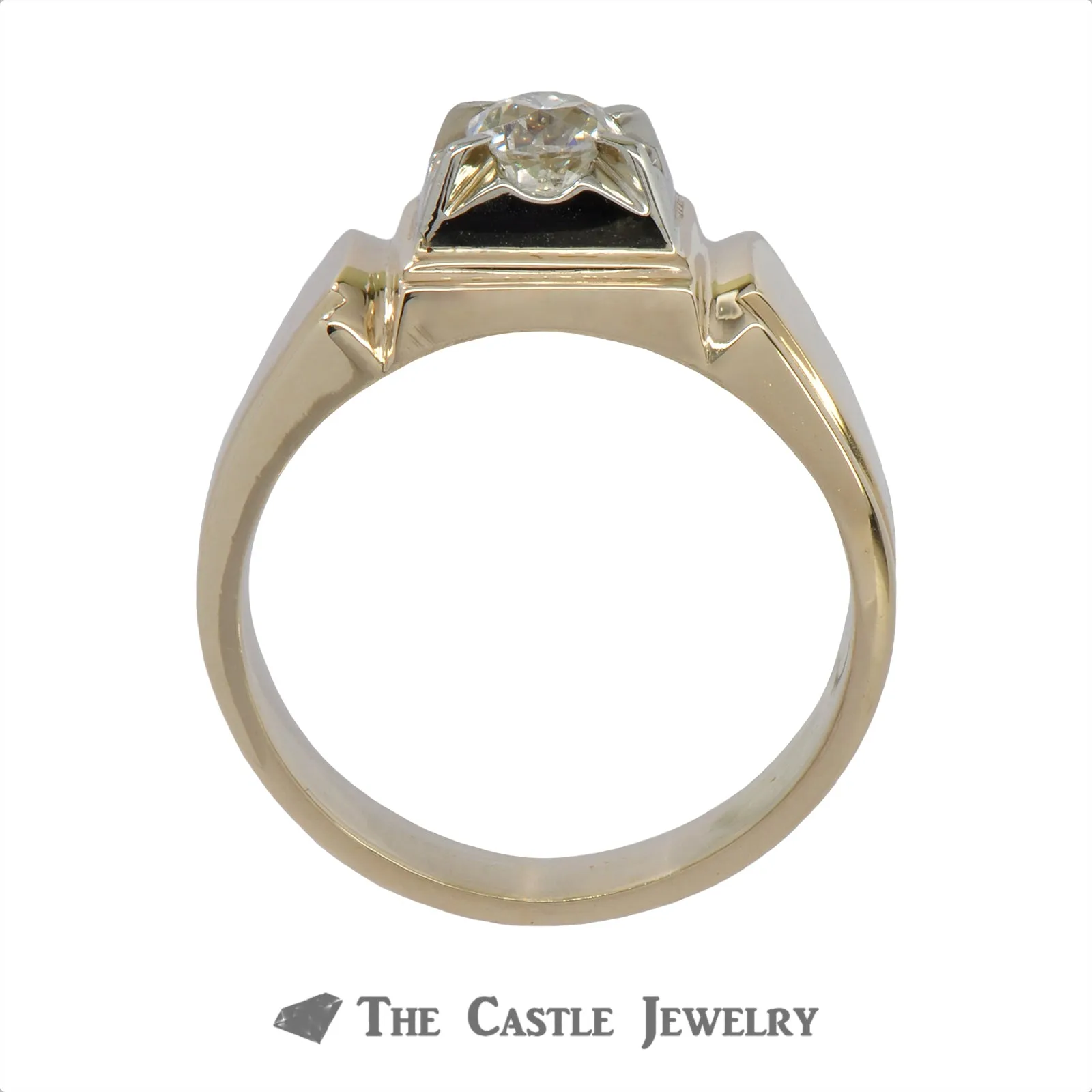 .50 Carat Old Mine Cut Gent's Diamond Ring In 14k Yellow Gold