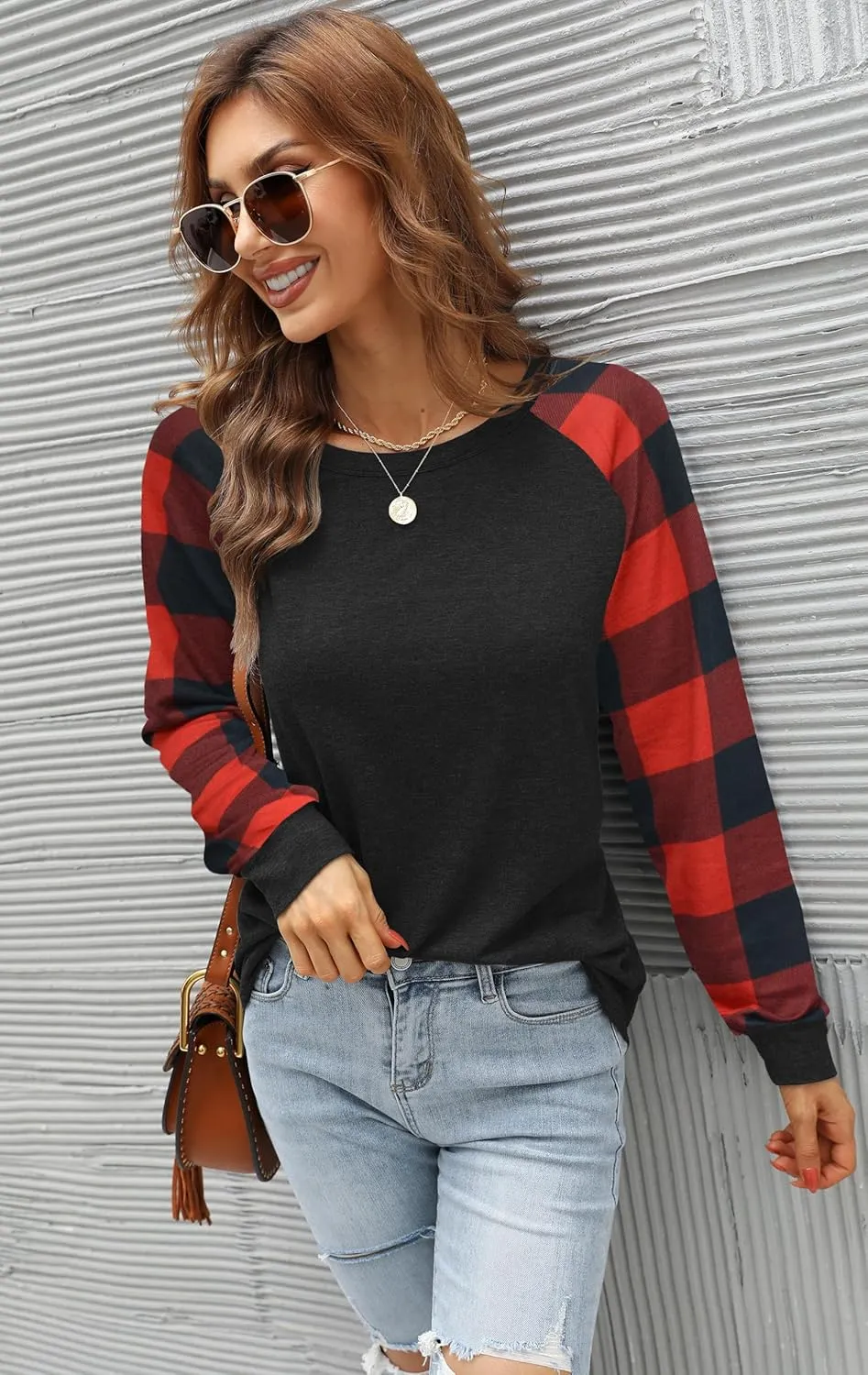 Aifer Womens Long Sleeve Tops Crew Neck Casual Shirts Fashion Loose Fit Trendy Outfits Clothes