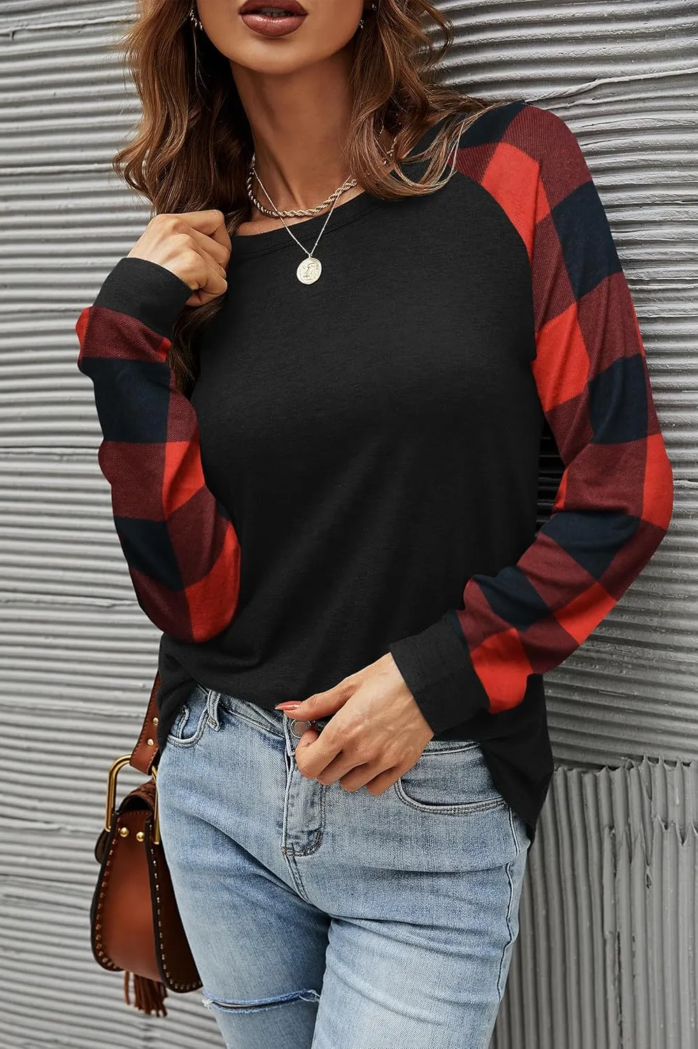Aifer Womens Long Sleeve Tops Crew Neck Casual Shirts Fashion Loose Fit Trendy Outfits Clothes