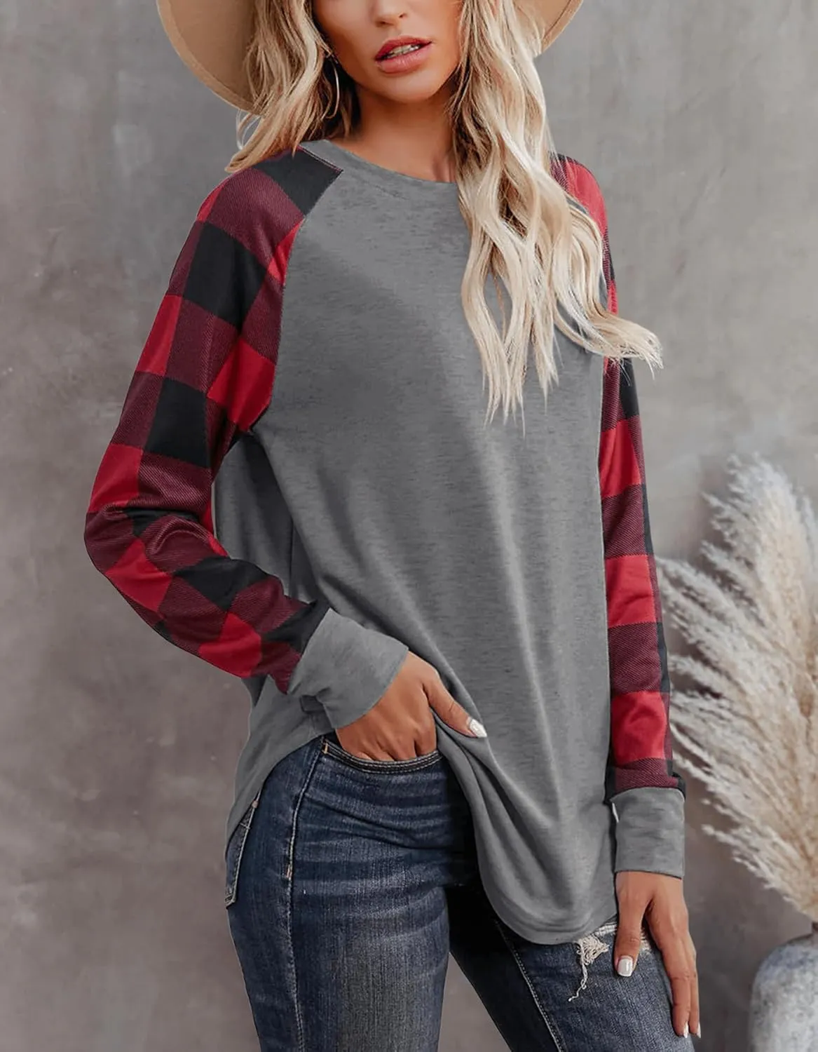 Aifer Womens Long Sleeve Tops Crew Neck Casual Shirts Fashion Loose Fit Trendy Outfits Clothes