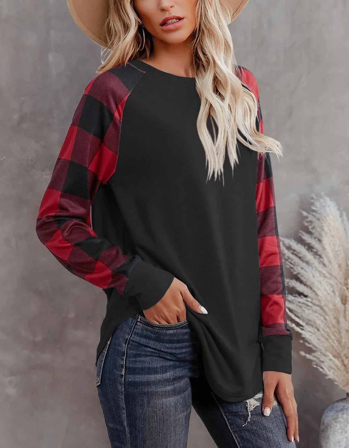 Aifer Womens Long Sleeve Tops Crew Neck Casual Shirts Fashion Loose Fit Trendy Outfits Clothes