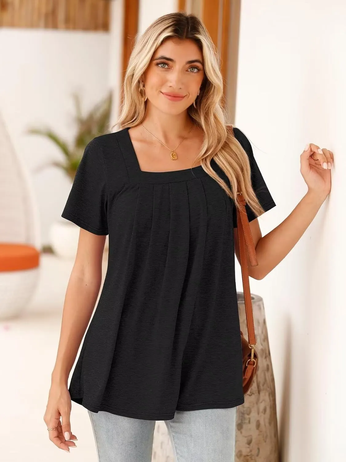 BELAROI Womens Plus Size T Shirts Summer Tops Casual Short Sleeve Square Neck Loose Fit Tunic Blouse