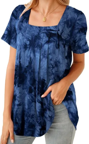 BELAROI Womens Plus Size T Shirts Summer Tops Casual Short Sleeve Square Neck Loose Fit Tunic Blouse