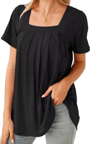 BELAROI Womens Plus Size T Shirts Summer Tops Casual Short Sleeve Square Neck Loose Fit Tunic Blouse