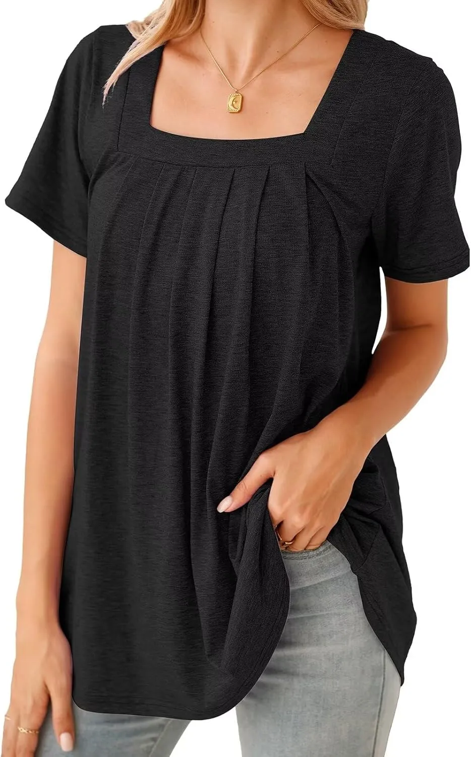 BELAROI Womens Plus Size T Shirts Summer Tops Casual Short Sleeve Square Neck Loose Fit Tunic Blouse