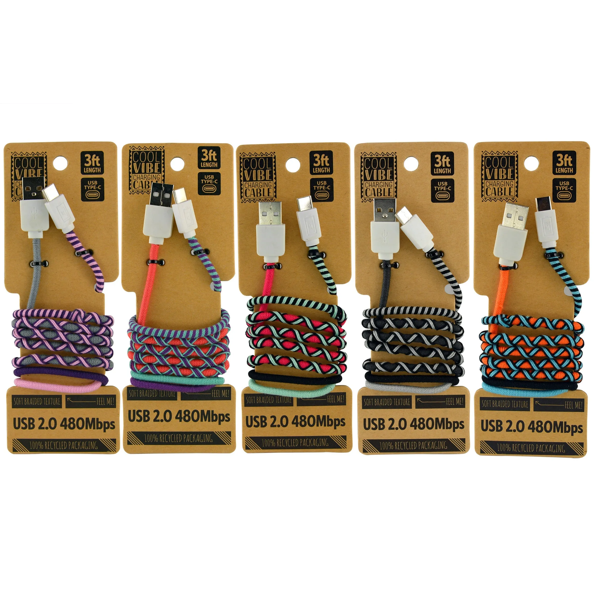 Charging Cable Cool Vibe USB to Micro-USB 3FT - 5 Pieces Per Pack 24041
