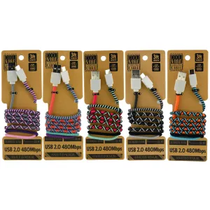 Charging Cable Cool Vibe USB to Micro-USB 3FT - 5 Pieces Per Pack 24041