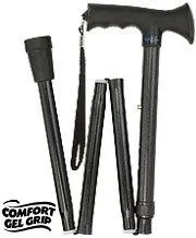 Comfort Grip Black Adjustable Folding Walking Cane