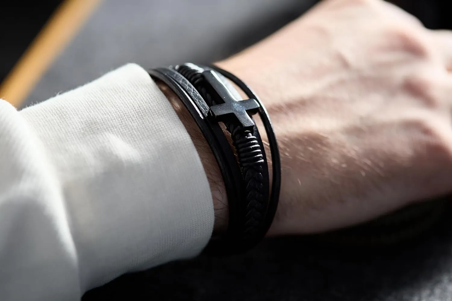 Cross Bracelet for Men - Genuine Leather Religious Bracelets | Stylish Christian Bracelet for Men - Perfect Faith Accessory | Mens Cross Bracelet - Christian Jewelry