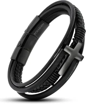 Cross Bracelet for Men - Genuine Leather Religious Bracelets | Stylish Christian Bracelet for Men - Perfect Faith Accessory | Mens Cross Bracelet - Christian Jewelry