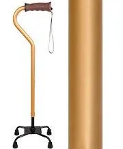 Gold Convertible Quad Base Walking Cane with Comfort Grip - Adjustable Shaft