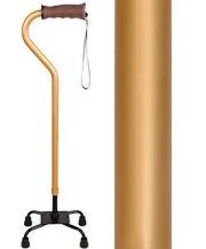 Gold Convertible Quad Base Walking Cane with Comfort Grip - Adjustable Shaft