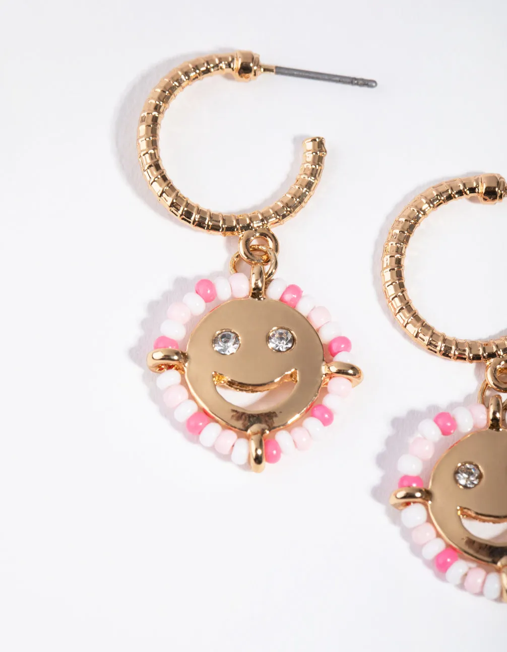 Gold Seedbead Smiley Hoop Earrings