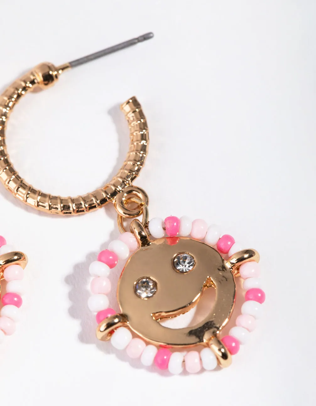 Gold Seedbead Smiley Hoop Earrings