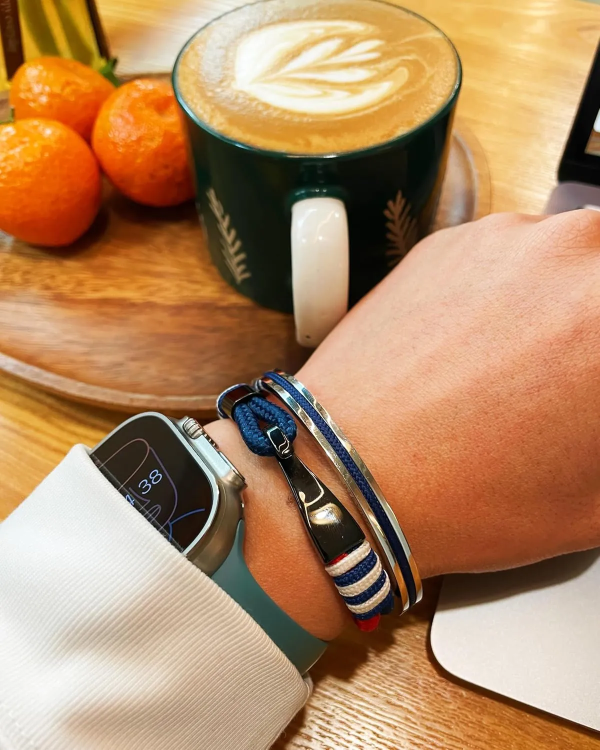 Handmade Minimalist Cuff Bracelet with Lucky Nautical Rope Inlaid Stainless Steel Cuff Unique and Stylish Bangle For Men And Women