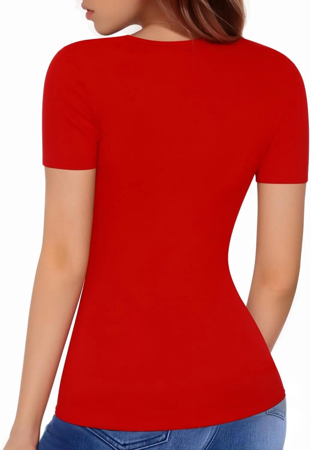 HERLOLLYCHIPS Womens Short Sleeve Tops Cut Out Front Ribbed Fitted Sexy Casual Dressy Tee T-Shirts Tshirt