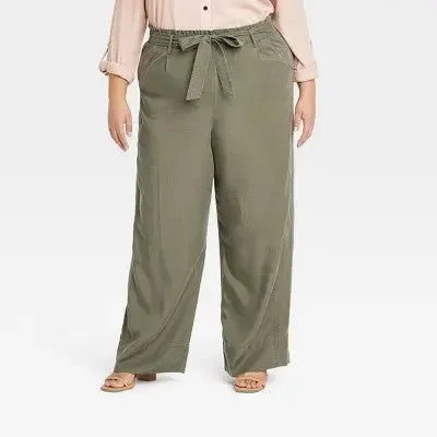 Knox Rose Womens Plus High Rise Regular Fit Full Wide Leg Pants Lightweight