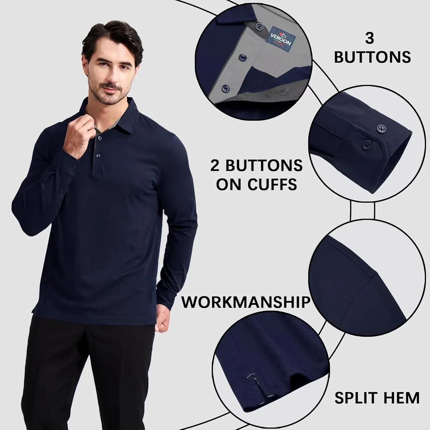 Men's Business Long and Short Sleeve Polo Shirts Mercerized Cotton Blend Casual Stylish Collared Shirts