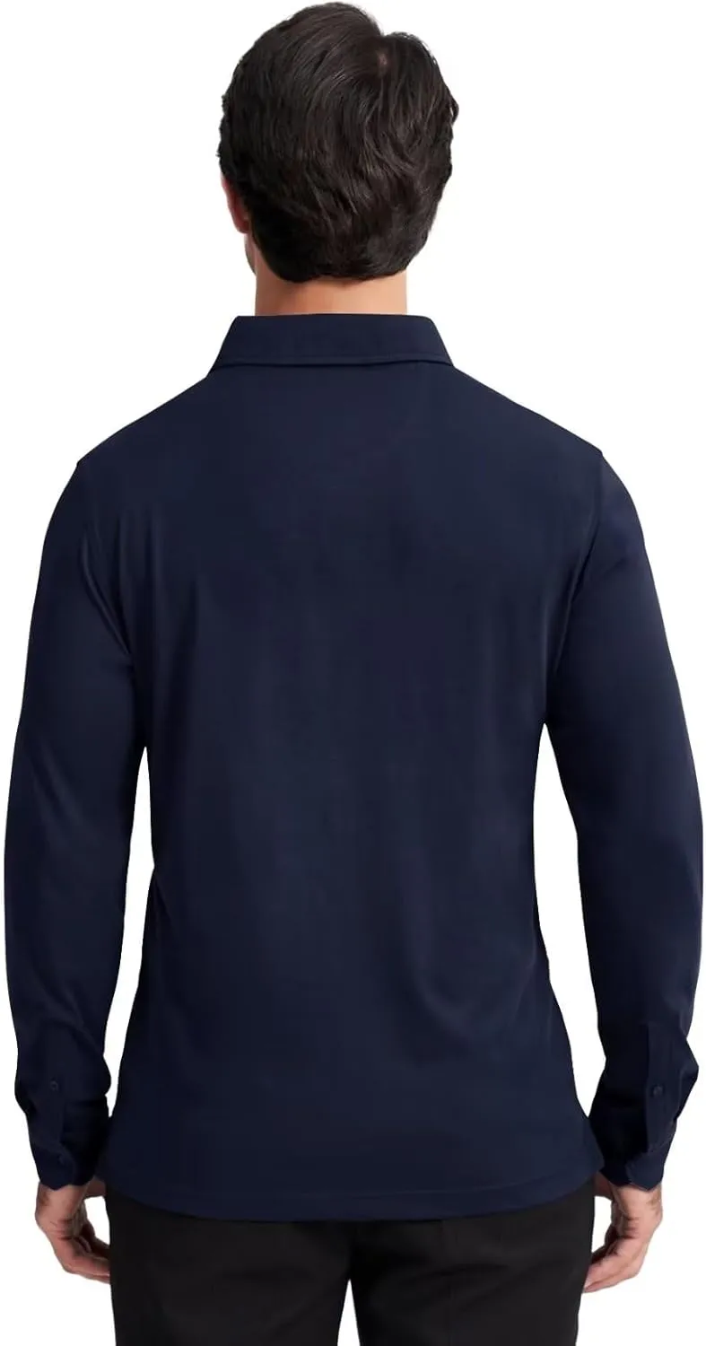 Men's Business Long and Short Sleeve Polo Shirts Mercerized Cotton Blend Casual Stylish Collared Shirts
