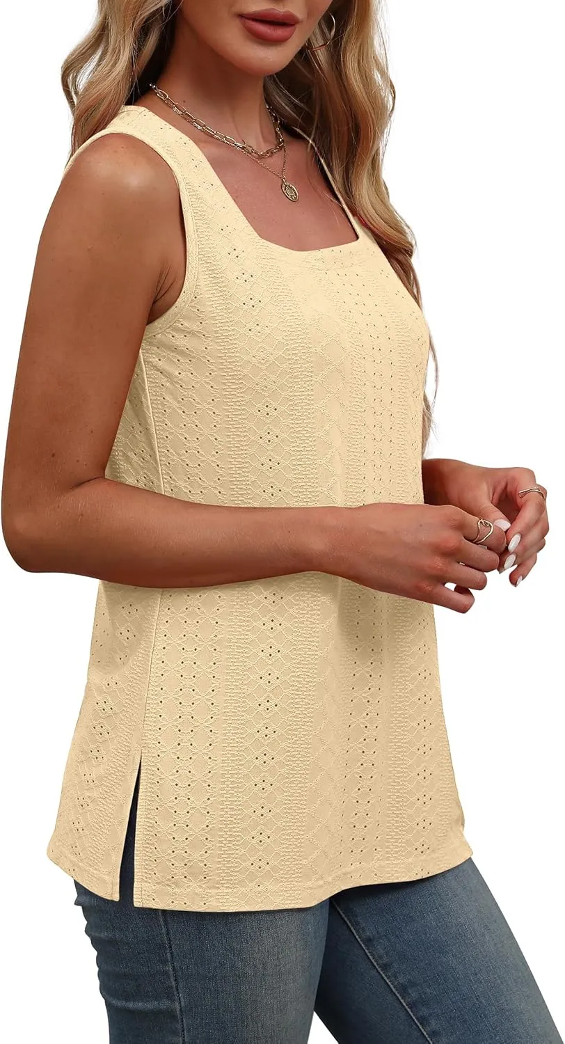 OFEEFAN Womens Tank Tops Square Neck Summer Loose Fit Casual Basic Fashion Flowy Sleeveless