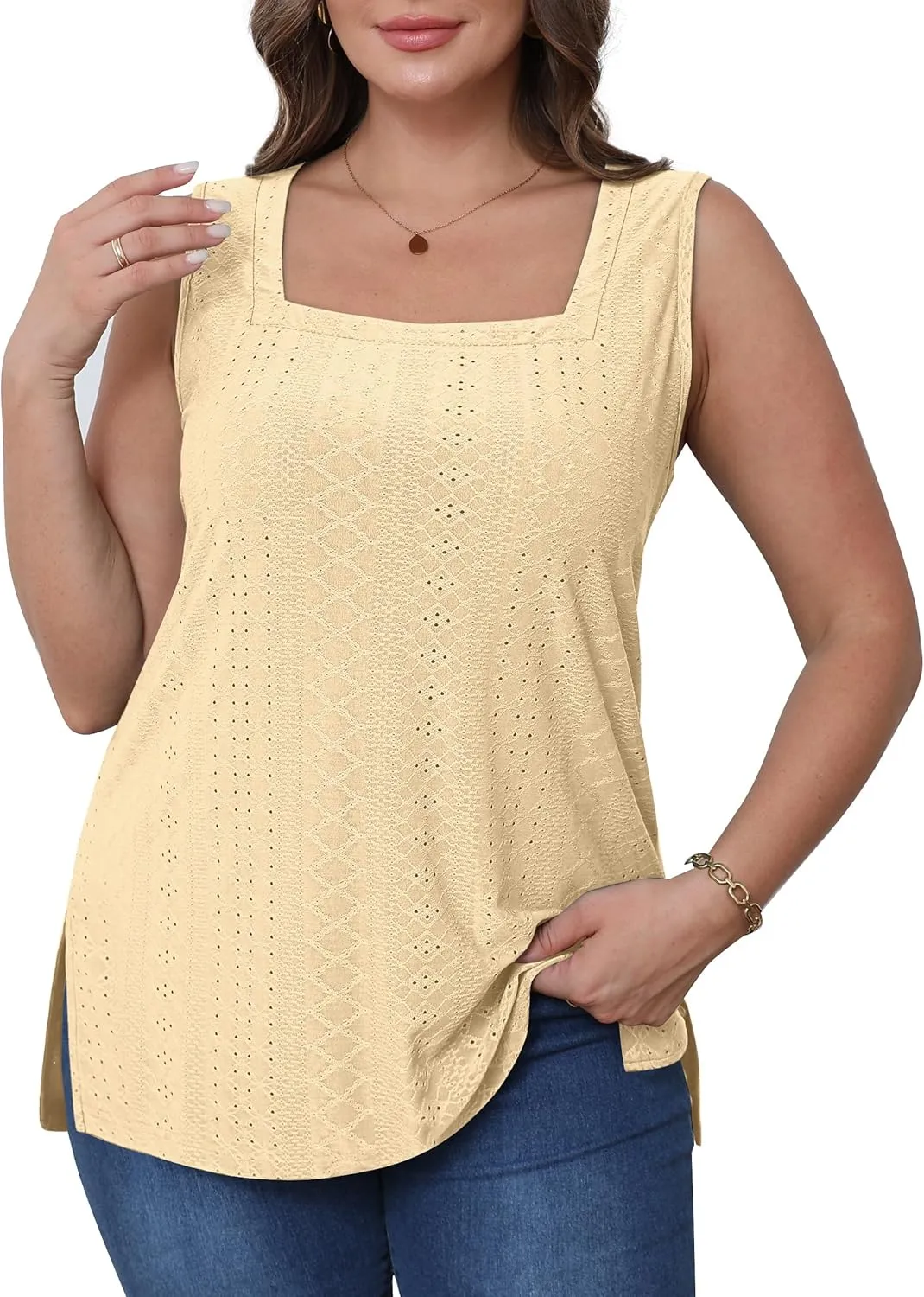 OFEEFAN Womens Tank Tops Square Neck Summer Loose Fit Casual Basic Fashion Flowy Sleeveless