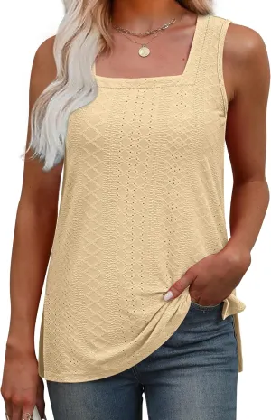 OFEEFAN Womens Tank Tops Square Neck Summer Loose Fit Casual Basic Fashion Flowy Sleeveless