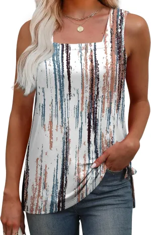 OFEEFAN Womens Tank Tops Square Neck Summer Loose Fit Casual Basic Fashion Flowy Sleeveless