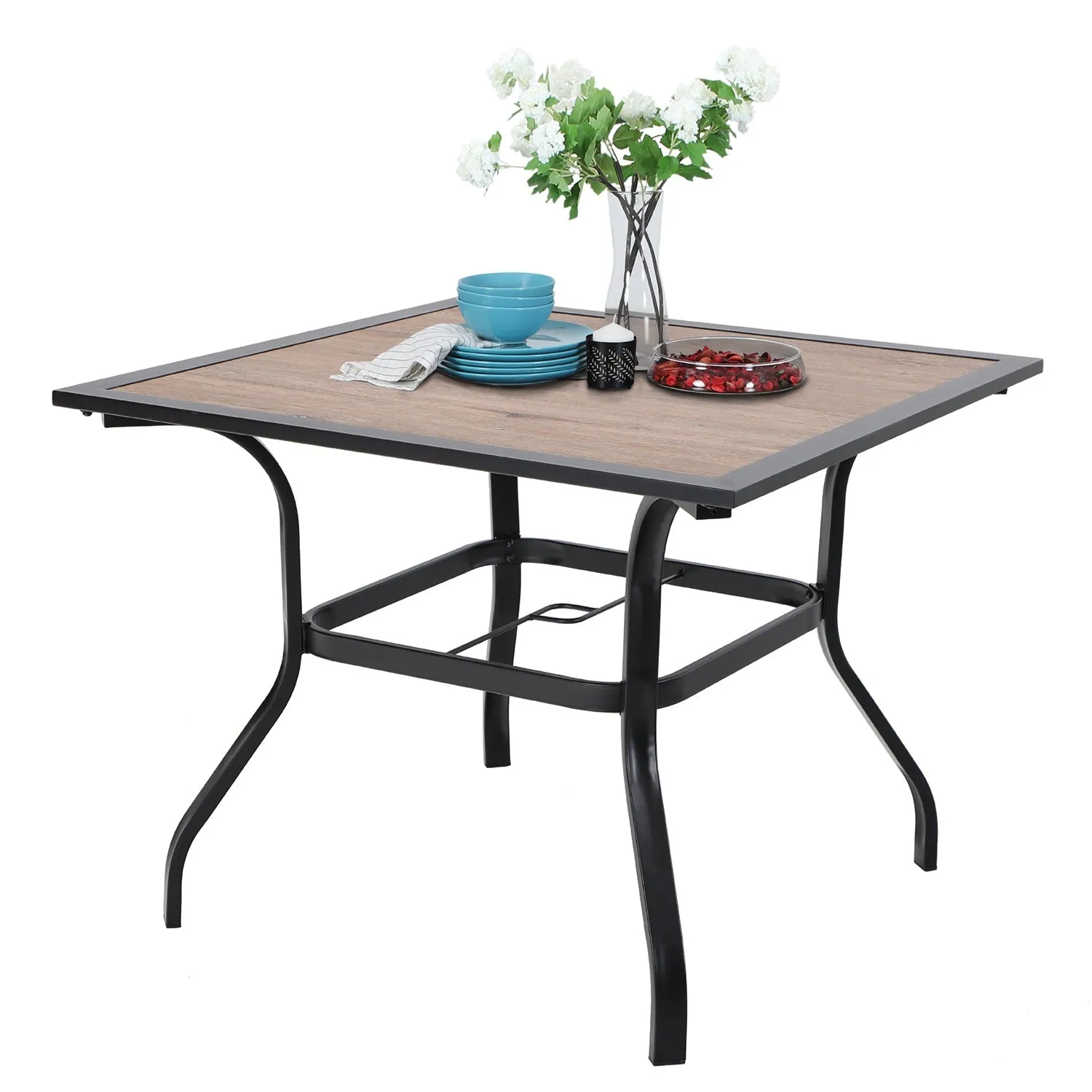 Phi Villa 37" Wood-Look Square Patio Outdoor Dining Table with Umbrella Hole