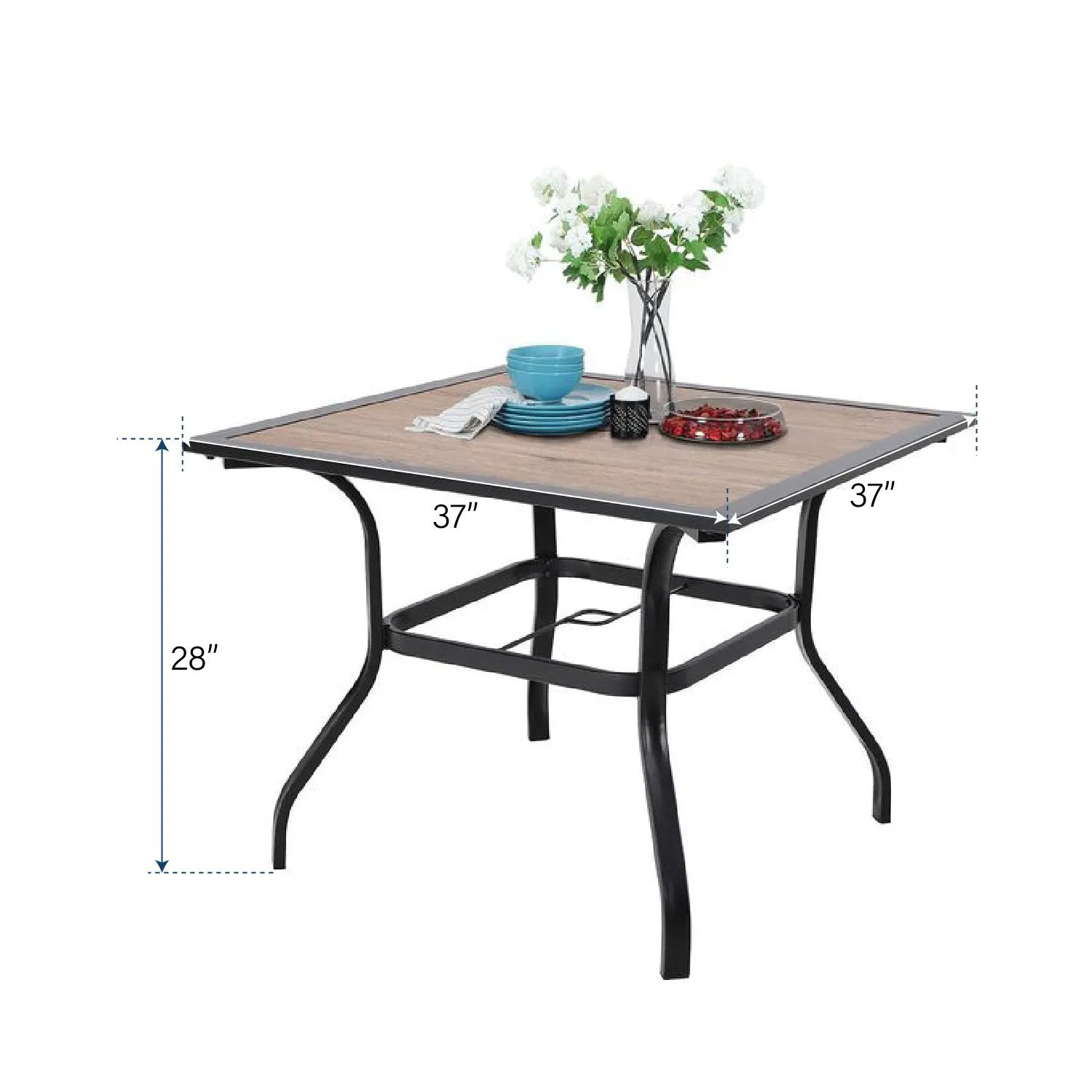 Phi Villa 37" Wood-Look Square Patio Outdoor Dining Table with Umbrella Hole