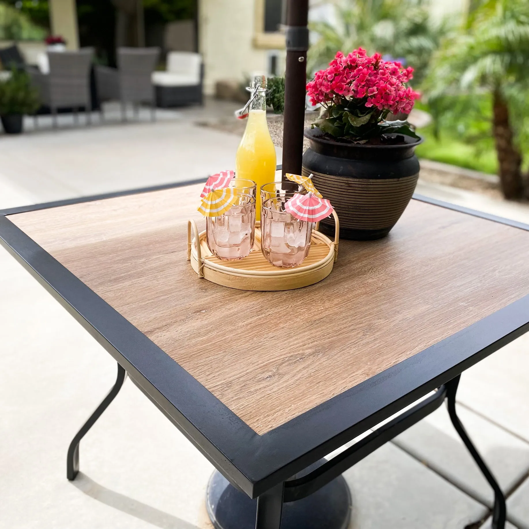 Phi Villa 37" Wood-Look Square Patio Outdoor Dining Table with Umbrella Hole