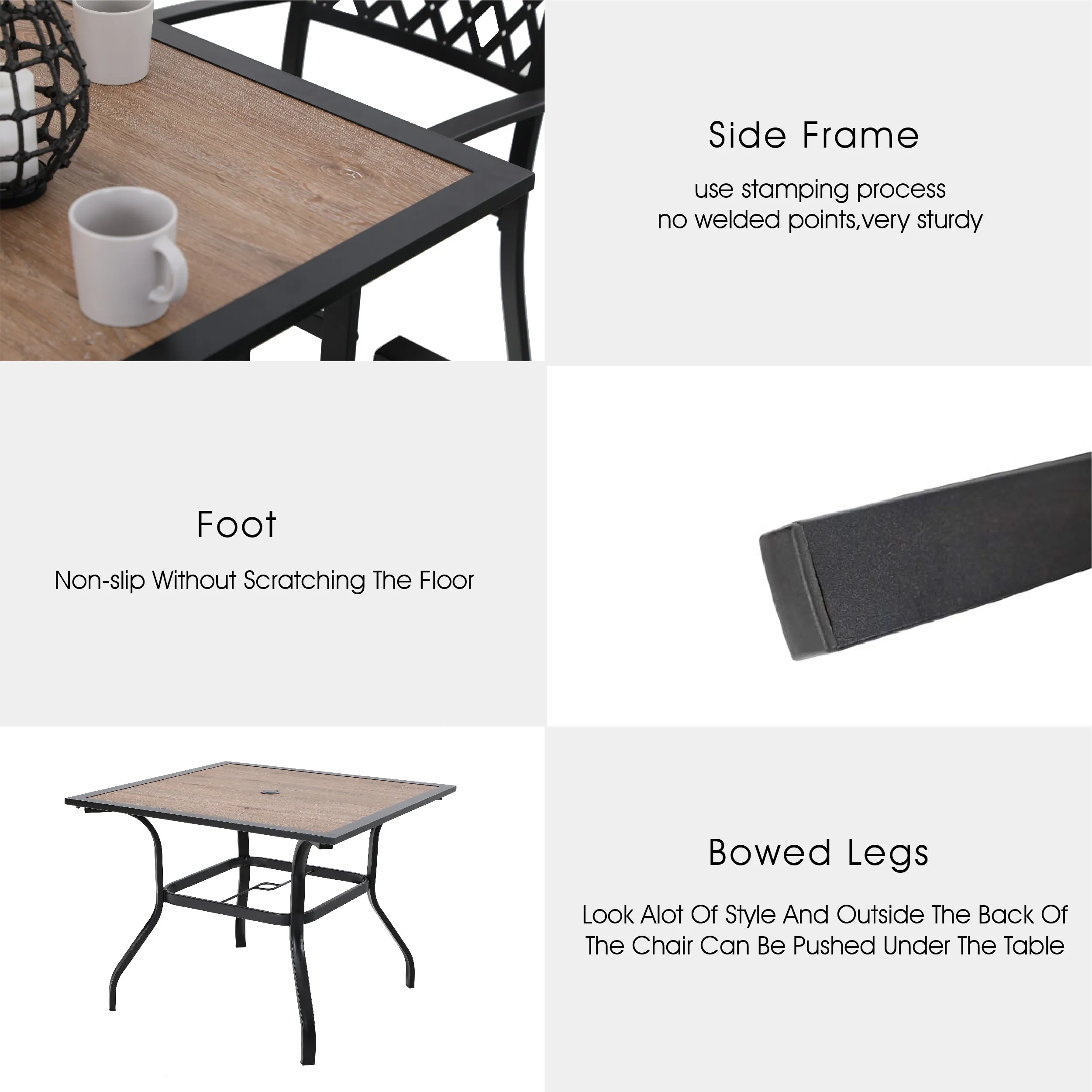 Phi Villa 37" Wood-Look Square Patio Outdoor Dining Table with Umbrella Hole