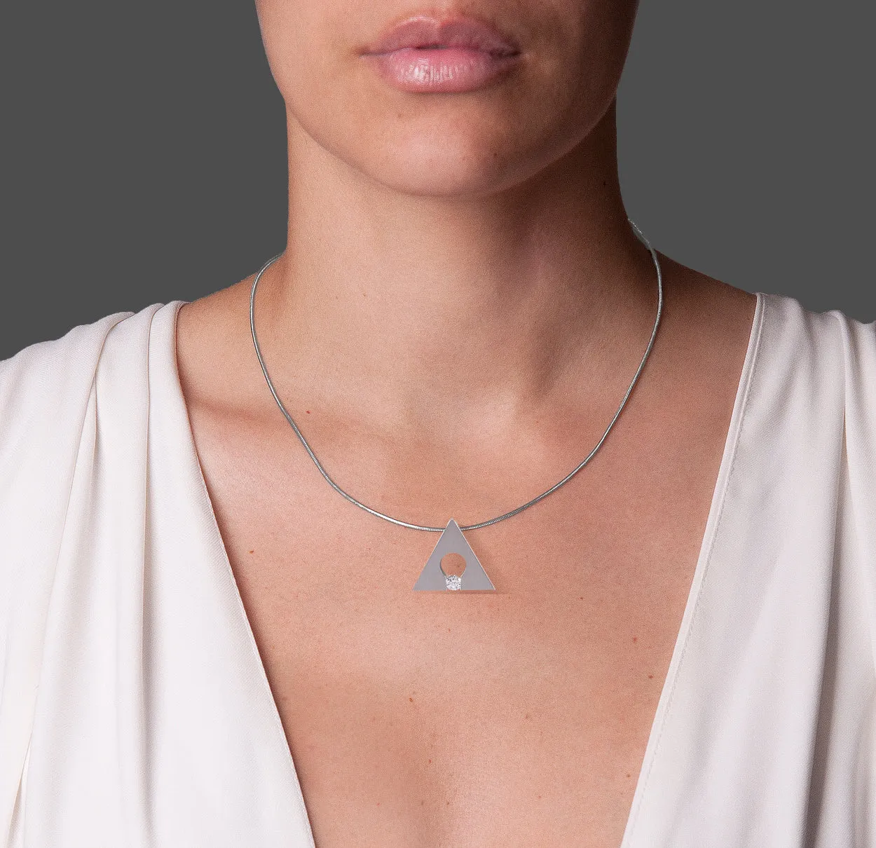 PT093W B.Tiff Stainless Steel Supera Triangle Pendant Necklace