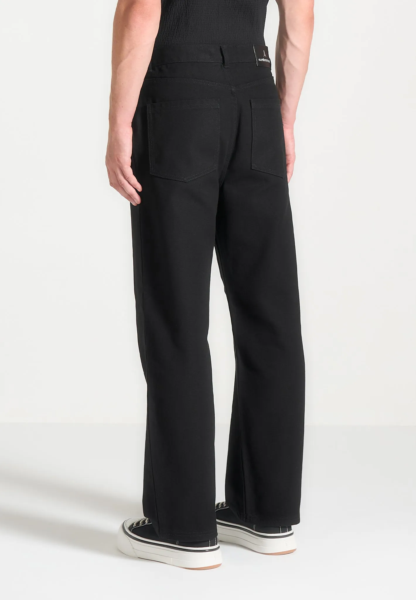 Relaxed Fit Pleated Gabardine Jeans - Black