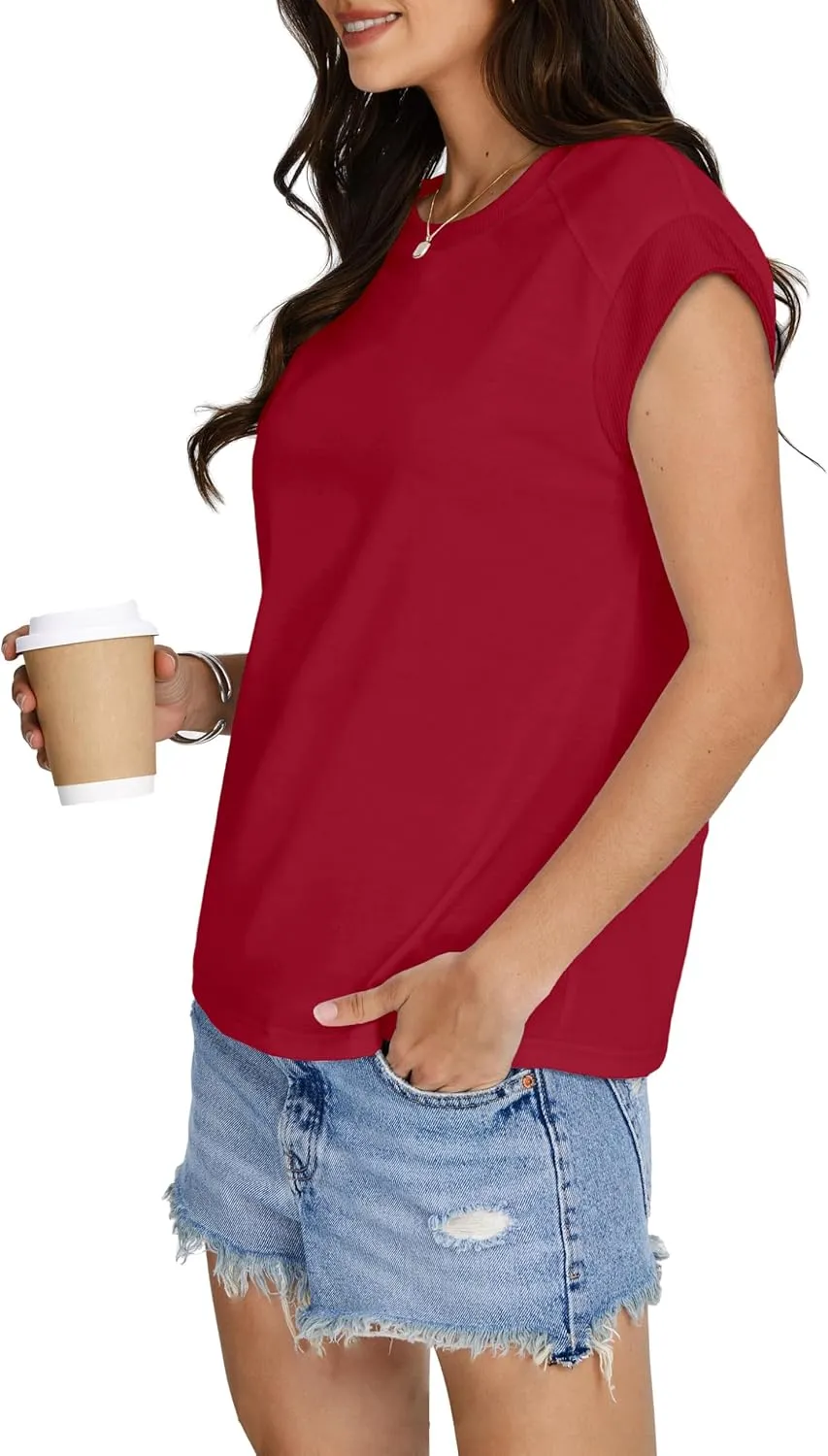 SAMPEEL Womens Tops Summer Dressy Casual Raglan Cap Sleeve T Shirts Basic Tee Shirts Trendy 2025