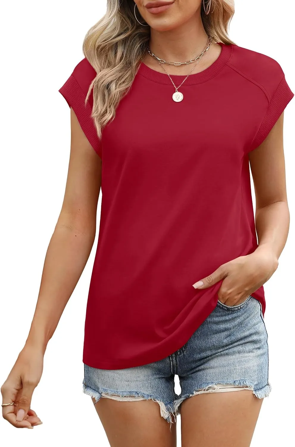 SAMPEEL Womens Tops Summer Dressy Casual Raglan Cap Sleeve T Shirts Basic Tee Shirts Trendy 2025