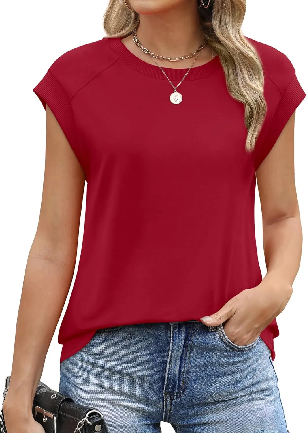 SAMPEEL Womens Tops Summer Dressy Casual Raglan Cap Sleeve T Shirts Basic Tee Shirts Trendy 2025
