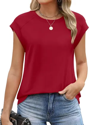SAMPEEL Womens Tops Summer Dressy Casual Raglan Cap Sleeve T Shirts Basic Tee Shirts Trendy 2025