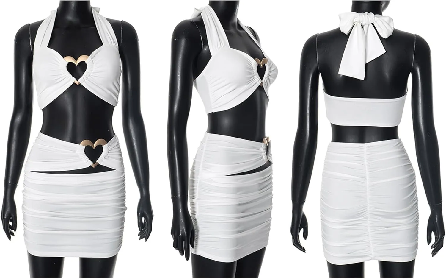 Sexy 2 Piece Skirt Sets for Women Summer Cut Out Sleeveless Halter Crop Tops Ruched Bodycon Mini Skirt Beach Outfits