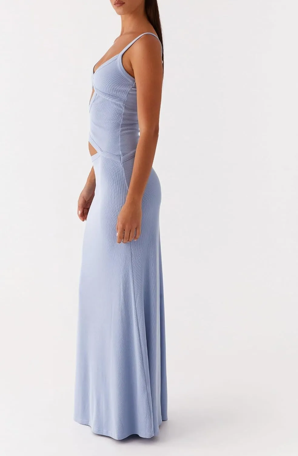 Sexy Spaghetti Strap Cut Out Maxi Dress for Women V Neck Backless Bodycon Slip Long Dresses