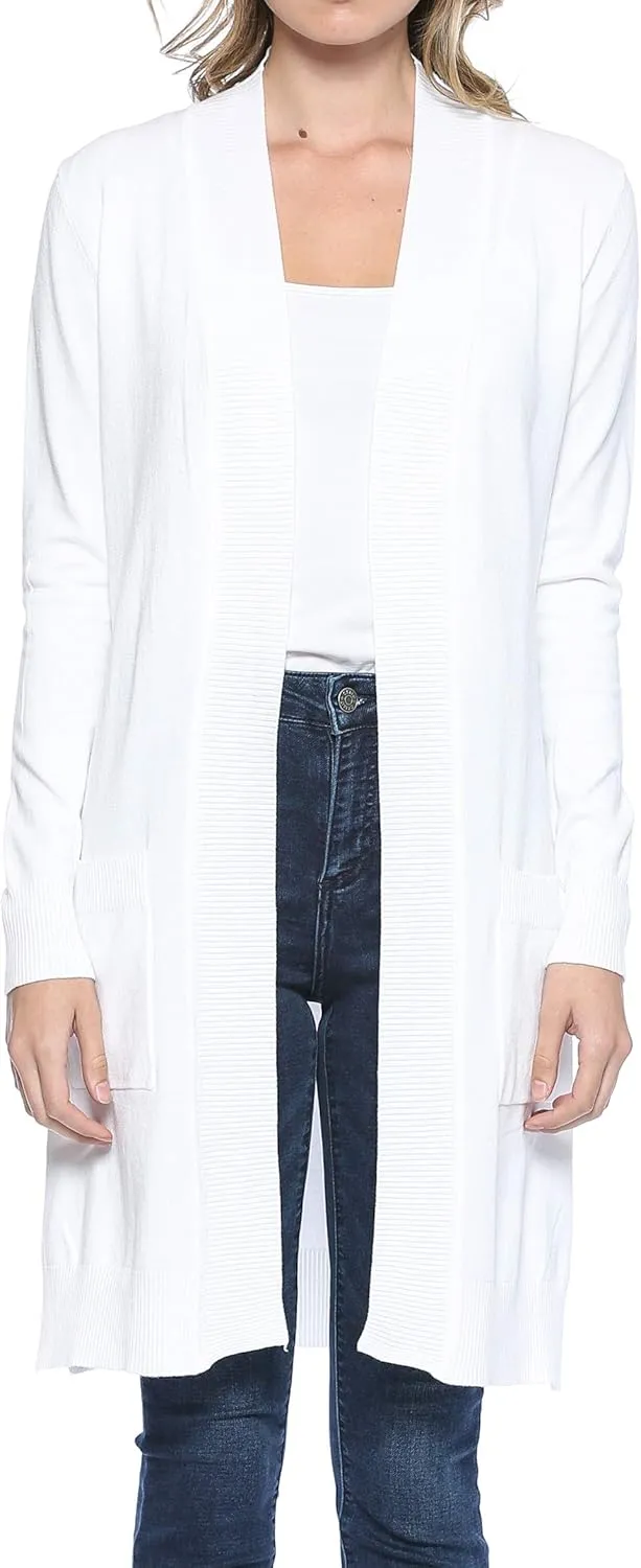 Urban Look Women's Long Sleeve Classic Open Front Knit Long Cardigan