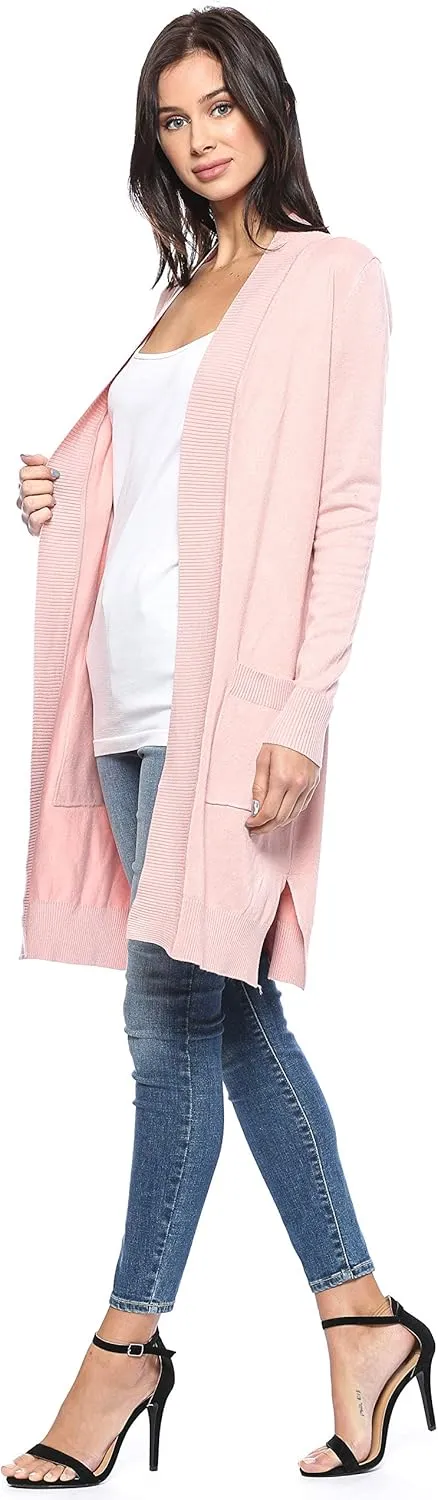 Urban Look Women's Long Sleeve Classic Open Front Knit Long Cardigan