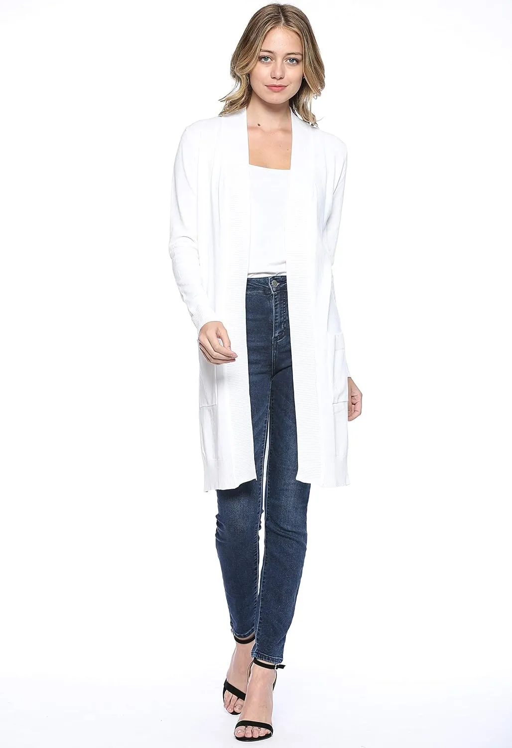 Urban Look Women's Long Sleeve Classic Open Front Knit Long Cardigan