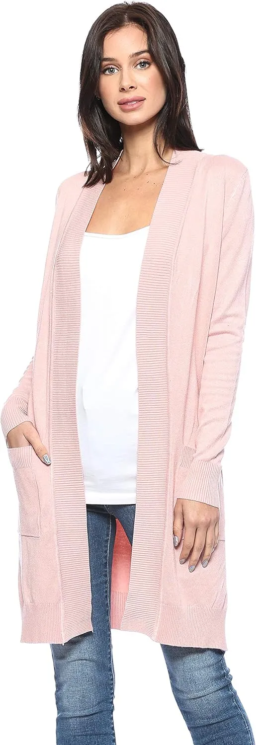 Urban Look Women's Long Sleeve Classic Open Front Knit Long Cardigan