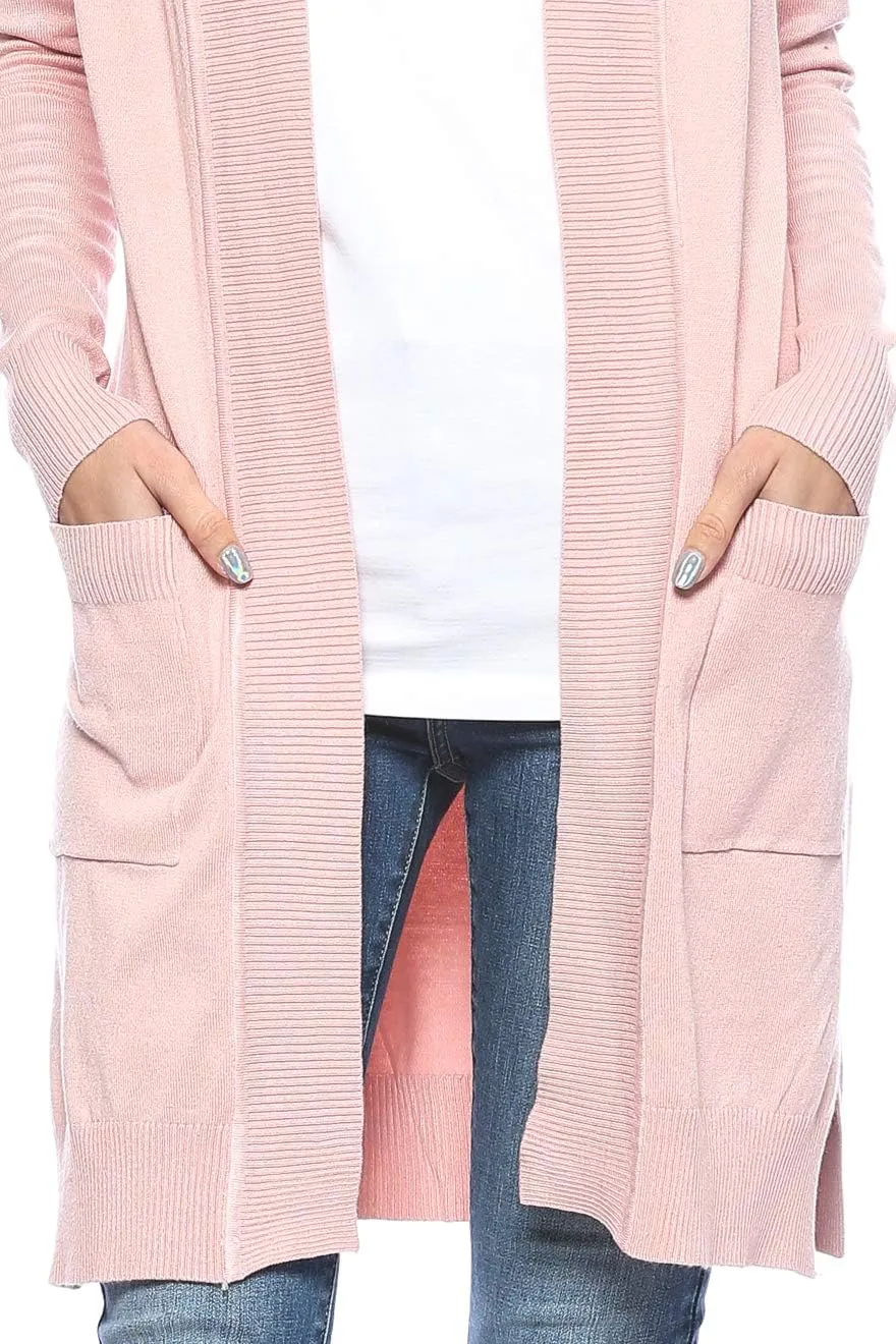 Urban Look Women's Long Sleeve Classic Open Front Knit Long Cardigan