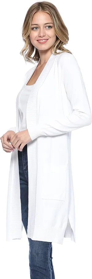 Urban Look Women's Long Sleeve Classic Open Front Knit Long Cardigan