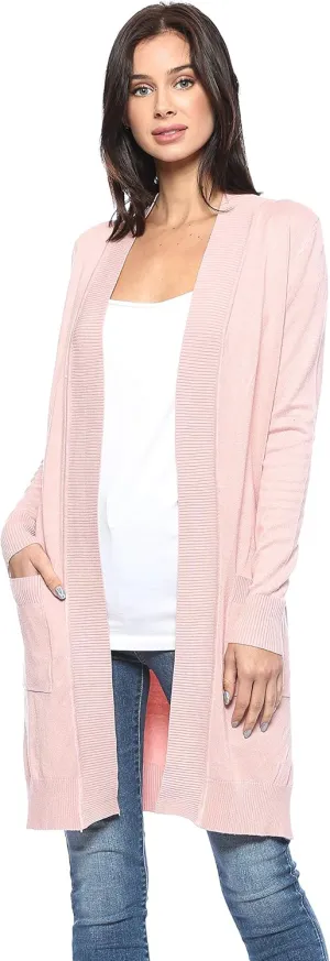 Urban Look Women's Long Sleeve Classic Open Front Knit Long Cardigan
