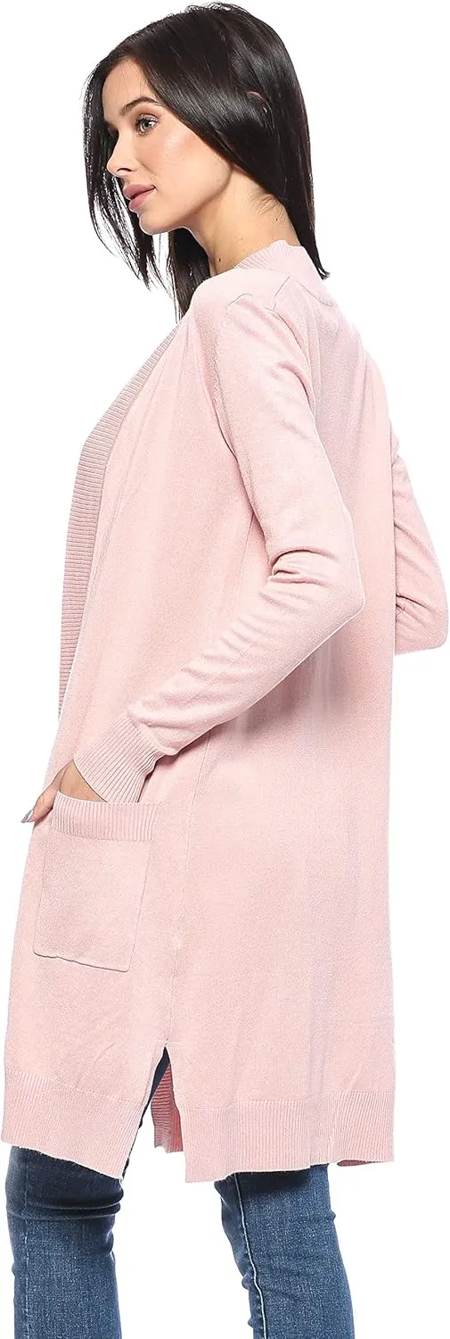Urban Look Women's Long Sleeve Classic Open Front Knit Long Cardigan