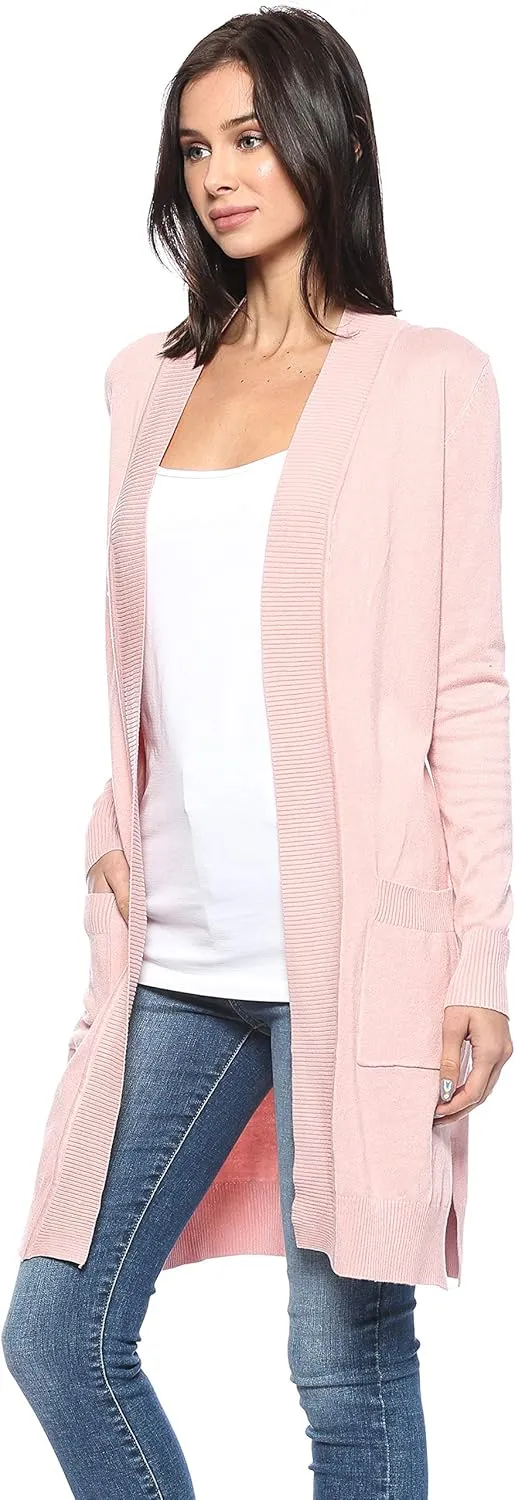 Urban Look Women's Long Sleeve Classic Open Front Knit Long Cardigan