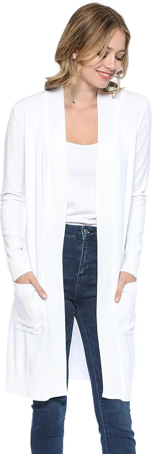 Urban Look Women's Long Sleeve Classic Open Front Knit Long Cardigan